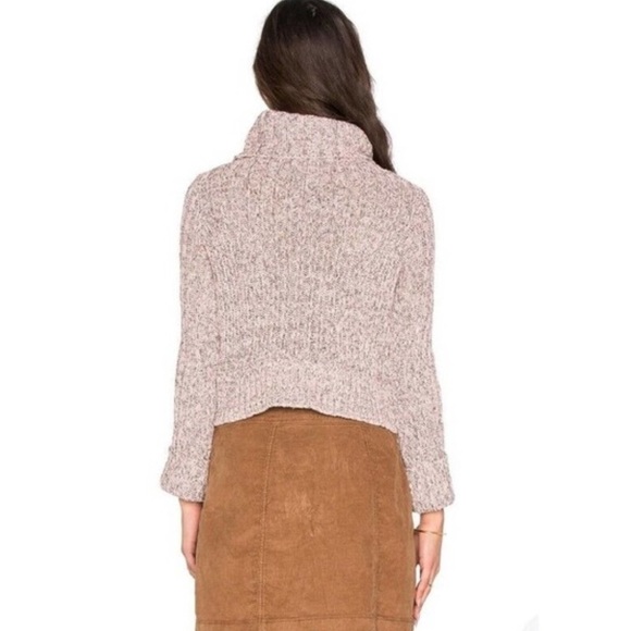 Free People Turtleneck Sweater Pink Marled Medium Long Sleeve Cropped Chunky - Picture 2 of 9